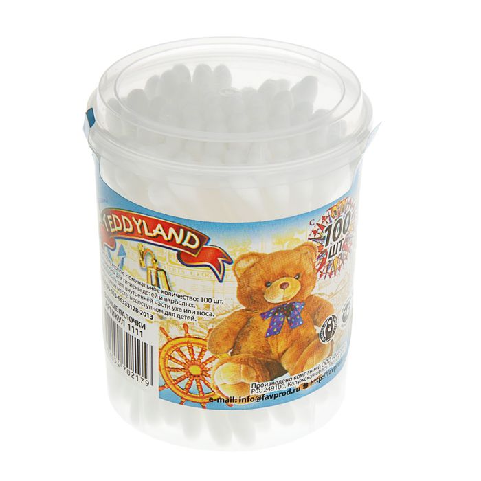 

Ватные палочки Teddyland, 100 шт. в стакане (2 набор)