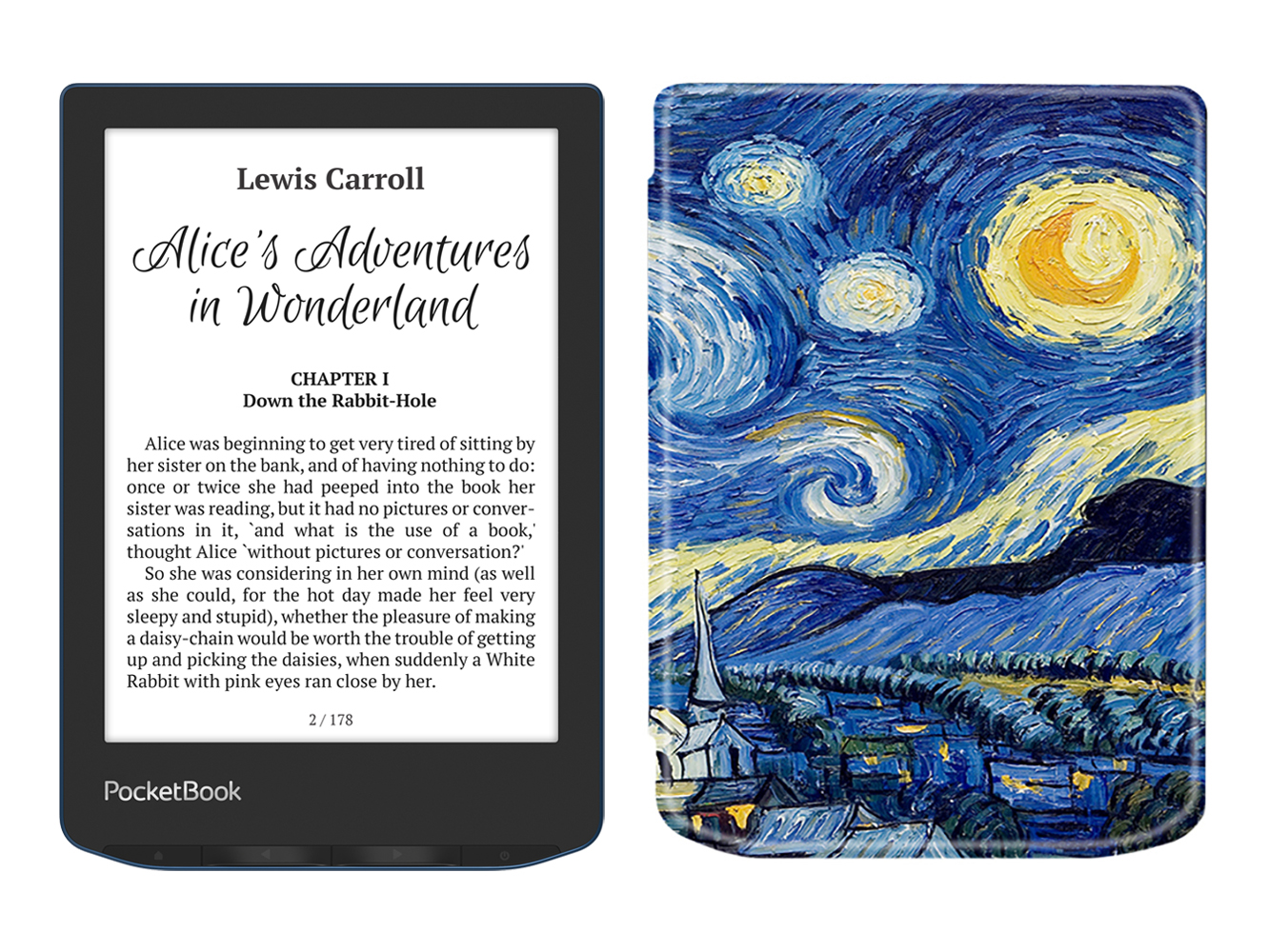 Электронная книга PocketBook 634 Verse Pro Azure с чехлом ReaderONE Van Gogh желтый,  серый,  синий