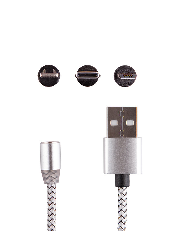 Магнитный кабель 3 в 1 X-cable USB - micro-USB / Lightning / USB Type-C 1м., Серебро