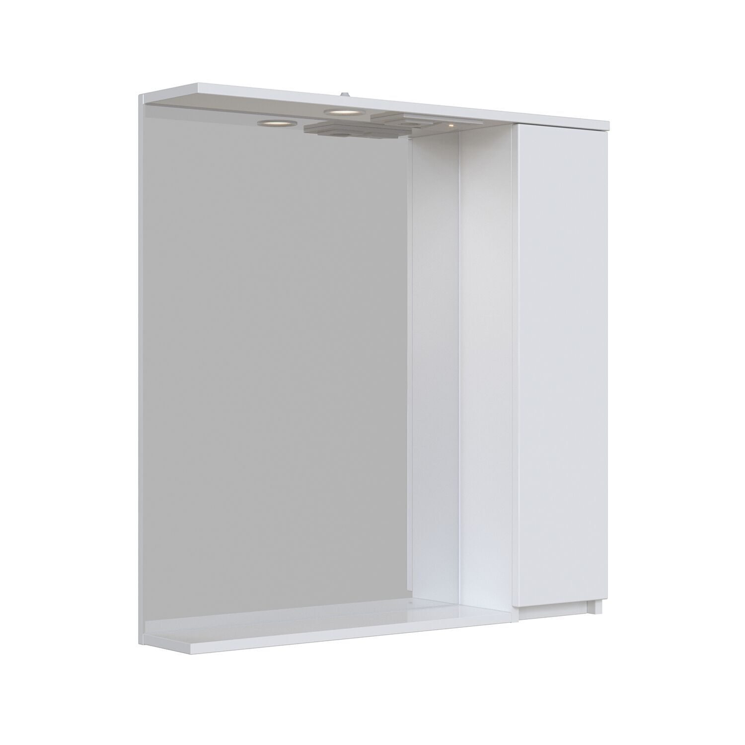 Шкаф зеркальный SanStar Квадро 80 правый, белый, с подсветкой пенал мягкий 60 х 195 мм квадро кож зам лак с блестками