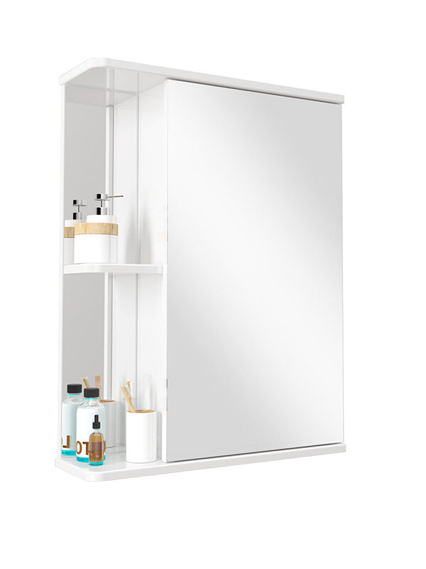 фото Зеркальный шкаф подвесной sanstar универсальный 55 с полками для ванной комнаты белый