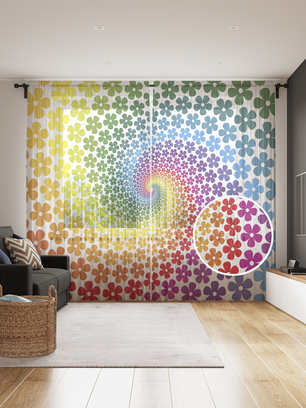 

Фототюль JoyArty "Цветочная спираль", 145x265см (2 полотна со шторной лентой + 50 крючков), Цветочная спираль