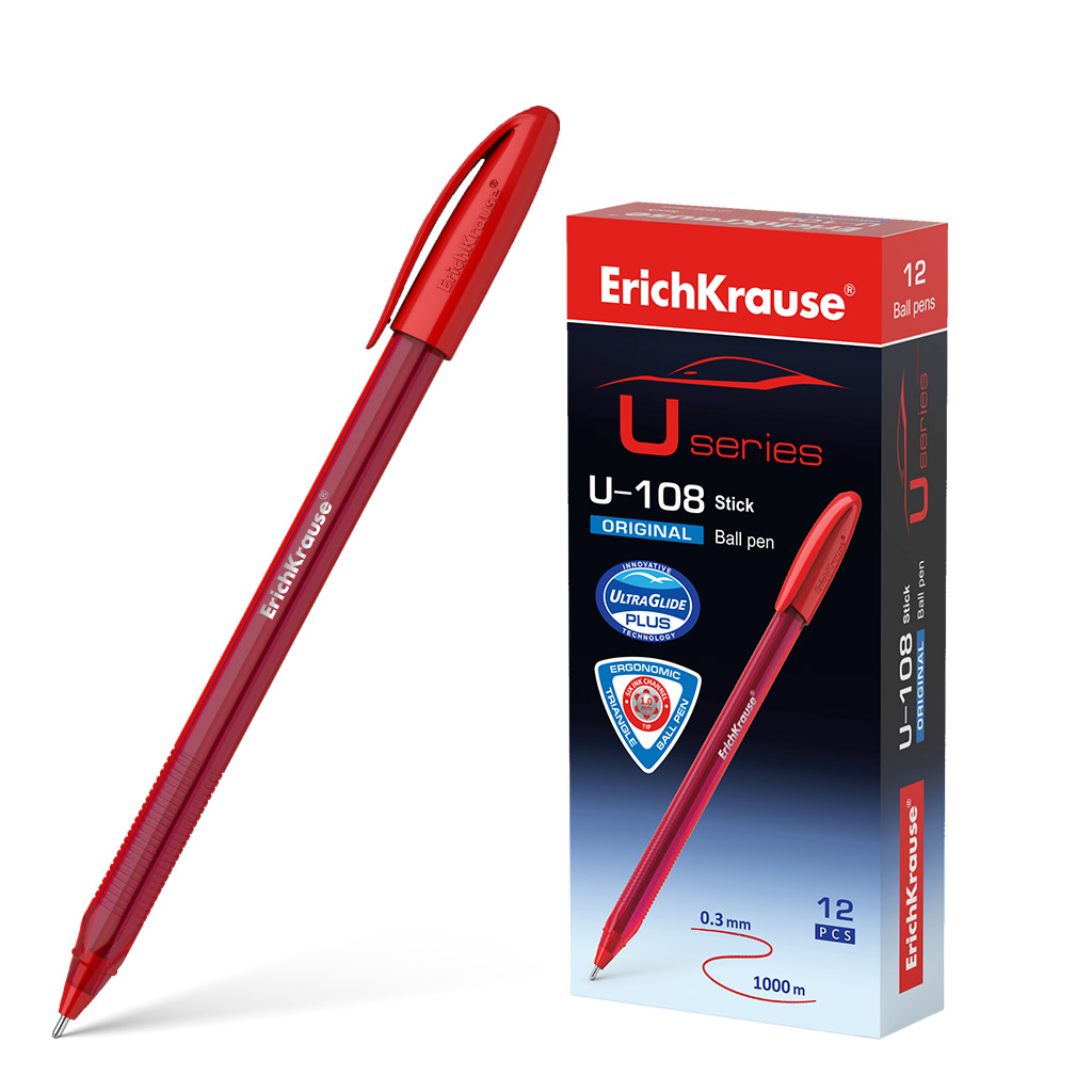 

Ручка шариковая ErichKrause U-108 Stick Original 53741 цвет чернил красный, 12 штук