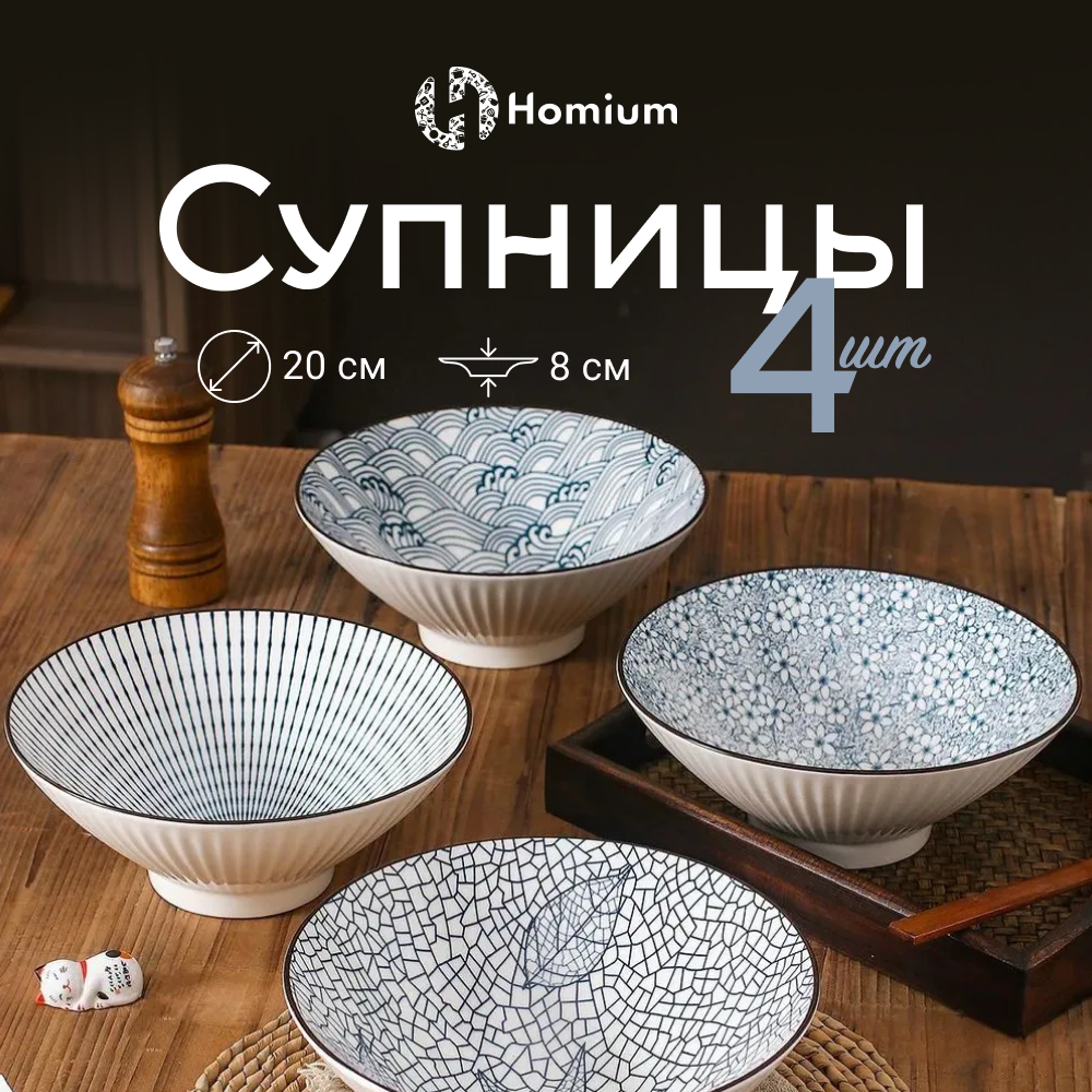 

Набор керамических глубоких тарелок Homium Collection 4 шт диаметр 20 см, Collection