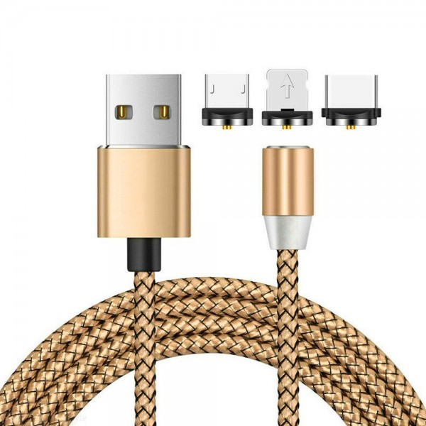 Магнитный кабель 3 в 1 X-cable USB - micro-USB / Lightning / USB Type-C 1м., Золото