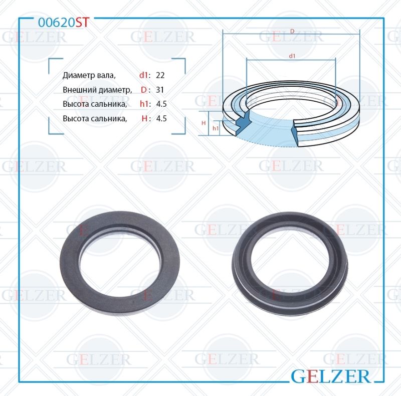 

Сальник рулевой рейки GELZER 22*31*4.5 (12) 00620ST, 00620ST