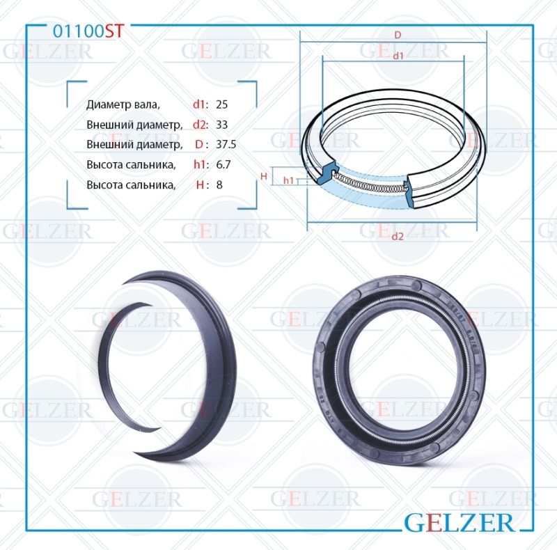

Сальник рулевой рейки GELZER 25*33/37.5*6.7/8 (6V3) 01100ST, 01100ST