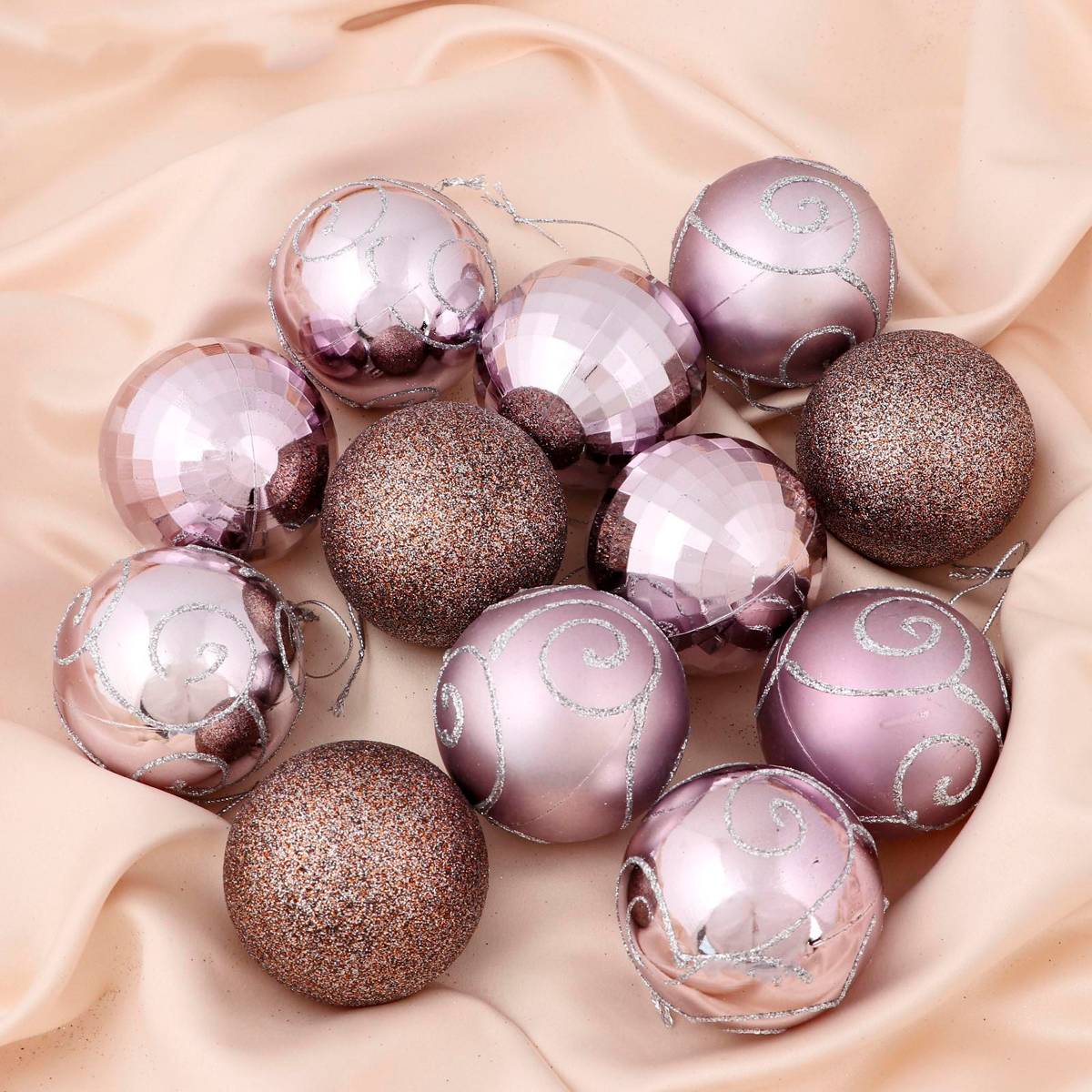 фото Набор елочных шаров зимнее волшебство глория, d 6 см, 12 шт, розовый