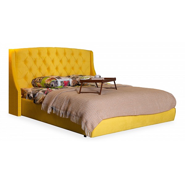 фото Кровать без матраса наша мебель стефани, синий velutto 26/желтый