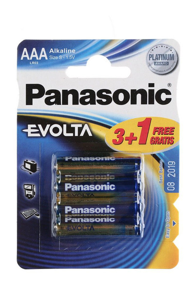 

Батарейка Panasonic Evolta Alkaline / 1.5 В / AAA (LR03) 4 штуки в блистере, Panasonic-4