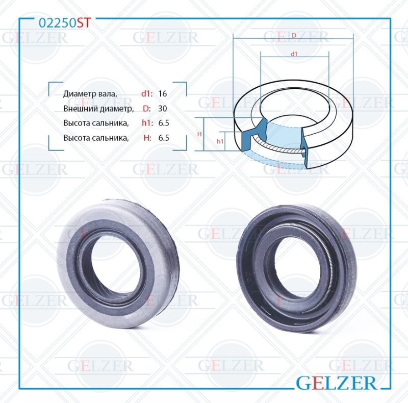 

Сальник рулевой рейки GELZER 16*30*6.5 (1PMA) 02250ST, 02250ST