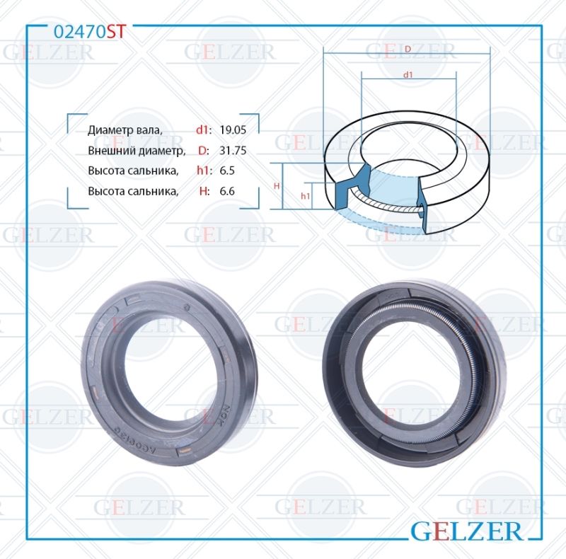 

Сальник рулевой рейки GELZER 19.05*31.75*6.5/6.6 (1PM) 02470ST, 02470ST
