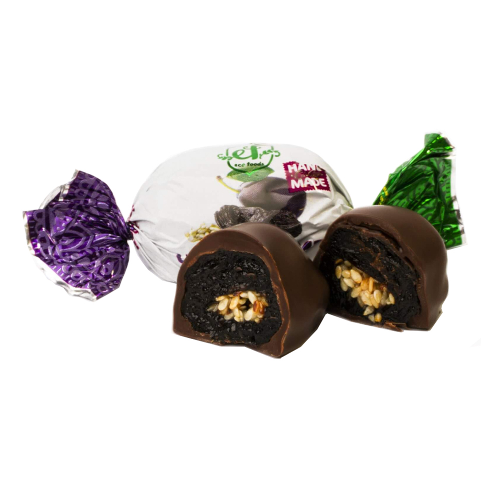 Конфеты шоколадные Eco Foods Чернослив с кунжутом