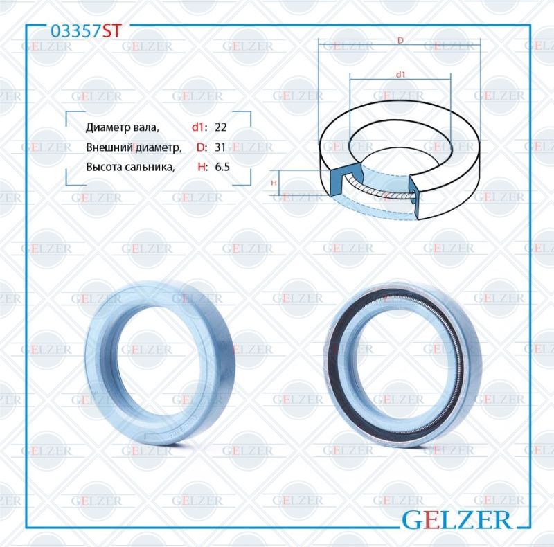 

Сальник рулевой рейки GELZER 22*31*6.5 (0) 03357ST, 03357ST