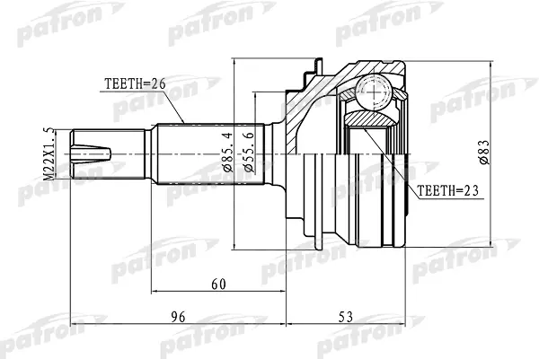 

ШРУС наружный 26x55x23 TOYOTA YARIS KSP90/NLP90/NSP90/SCP90/NCP90/ZSP90 05- PATRON PCV1219
