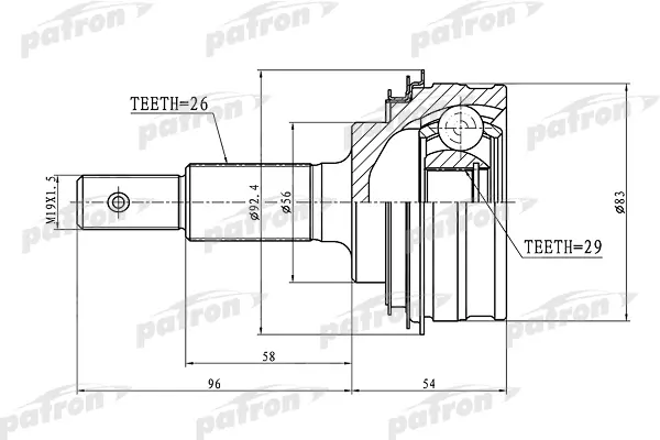 ШРУС наружный 26x56x29 TOYOTA COROLLA AE100/EE100/CE100 1991-97 PATRON PCV1440