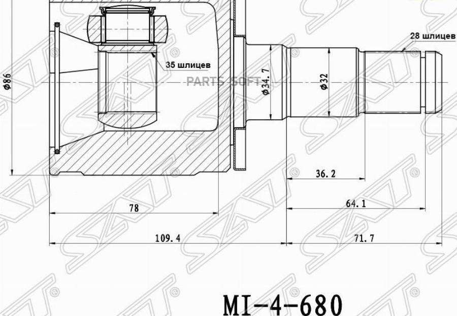 

SAT MI-680 Шрус внутренний LH MITSUBISHI PAJERO/MONTERO V87/97 1шт