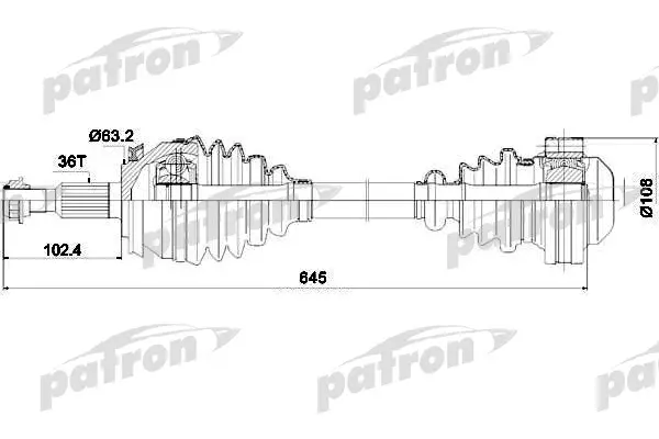 

Полуось левая 38X668X63,2 VW TRANSPORTER V 2,0 TDI 09- PATRON PDS0307