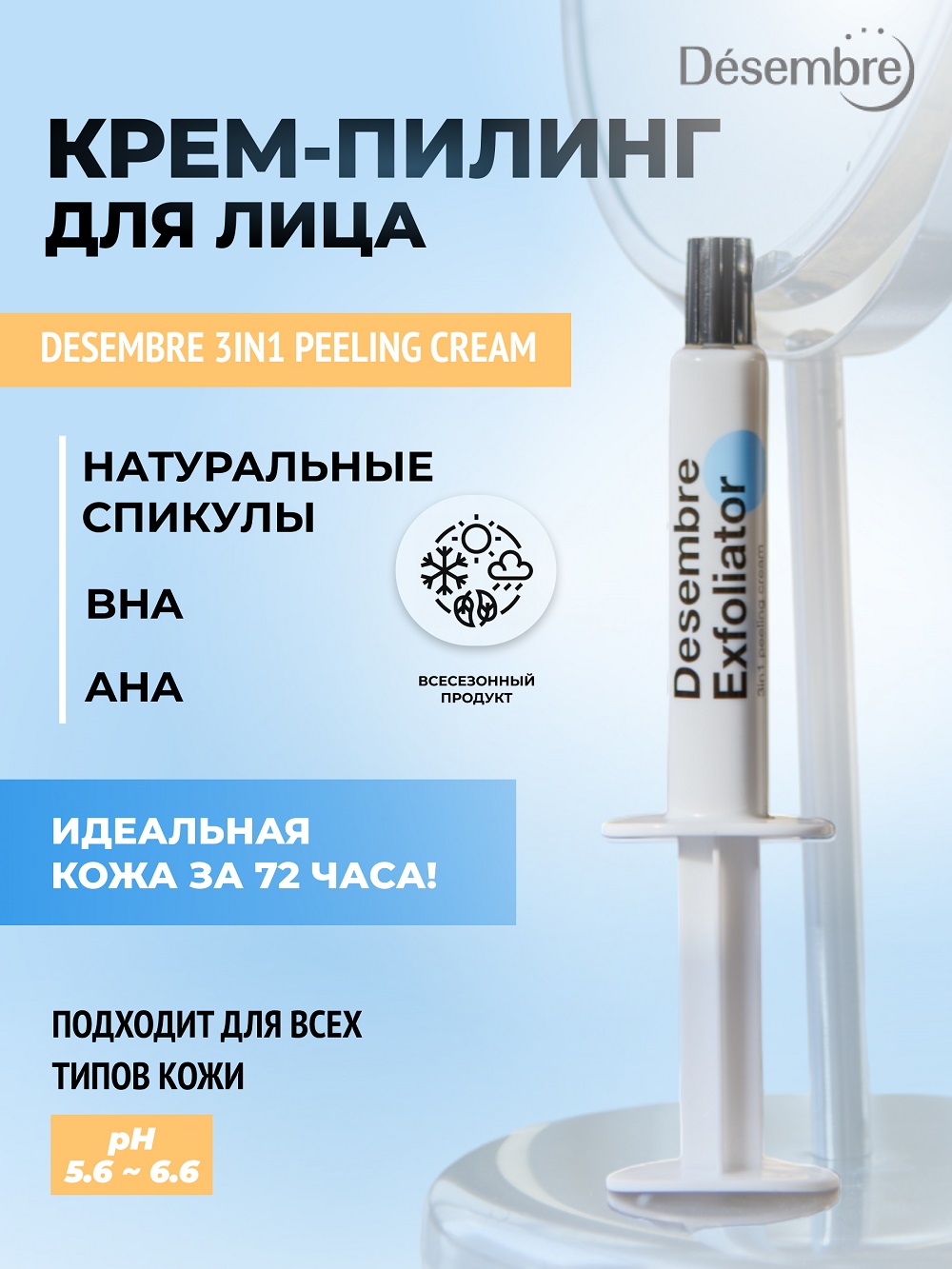 Пилинг для лица DESEMBRE 3IN1 Peeling Cream Отшелушивающий обновляющий 3в1, 5г