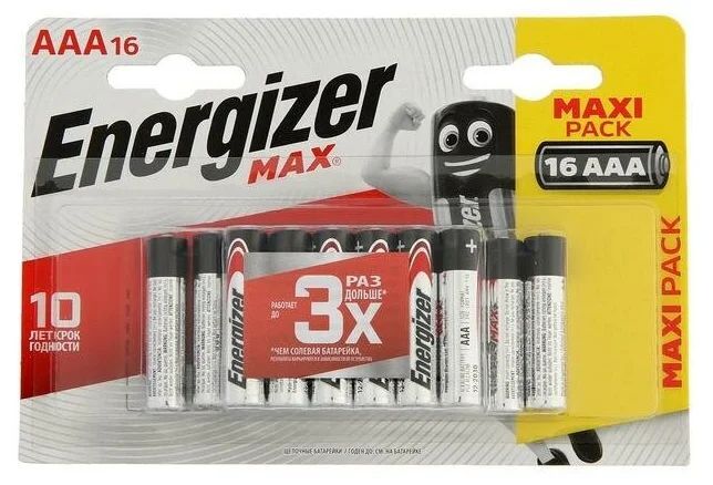 

Батарейка Energizer MAX / 1.5 В / AAA (LR03) 16 штук в блистере, Energizer-5