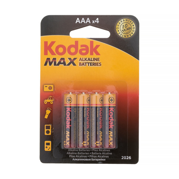 

Батарейка Kodak MAX Alkaline / 1.5 В / AAA (LR03) 4 штуки в блистере