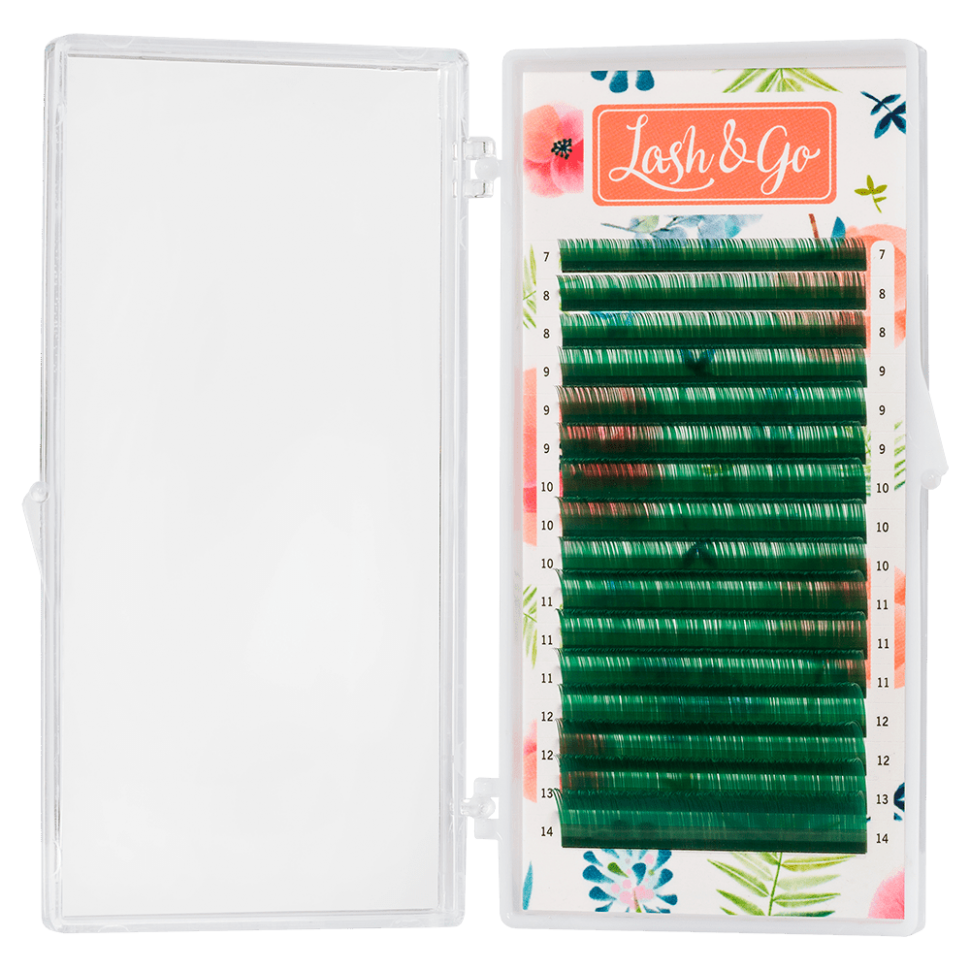 Цветные ресницы Lash&Go микс 16 линий зеленые D 0.1 7-14