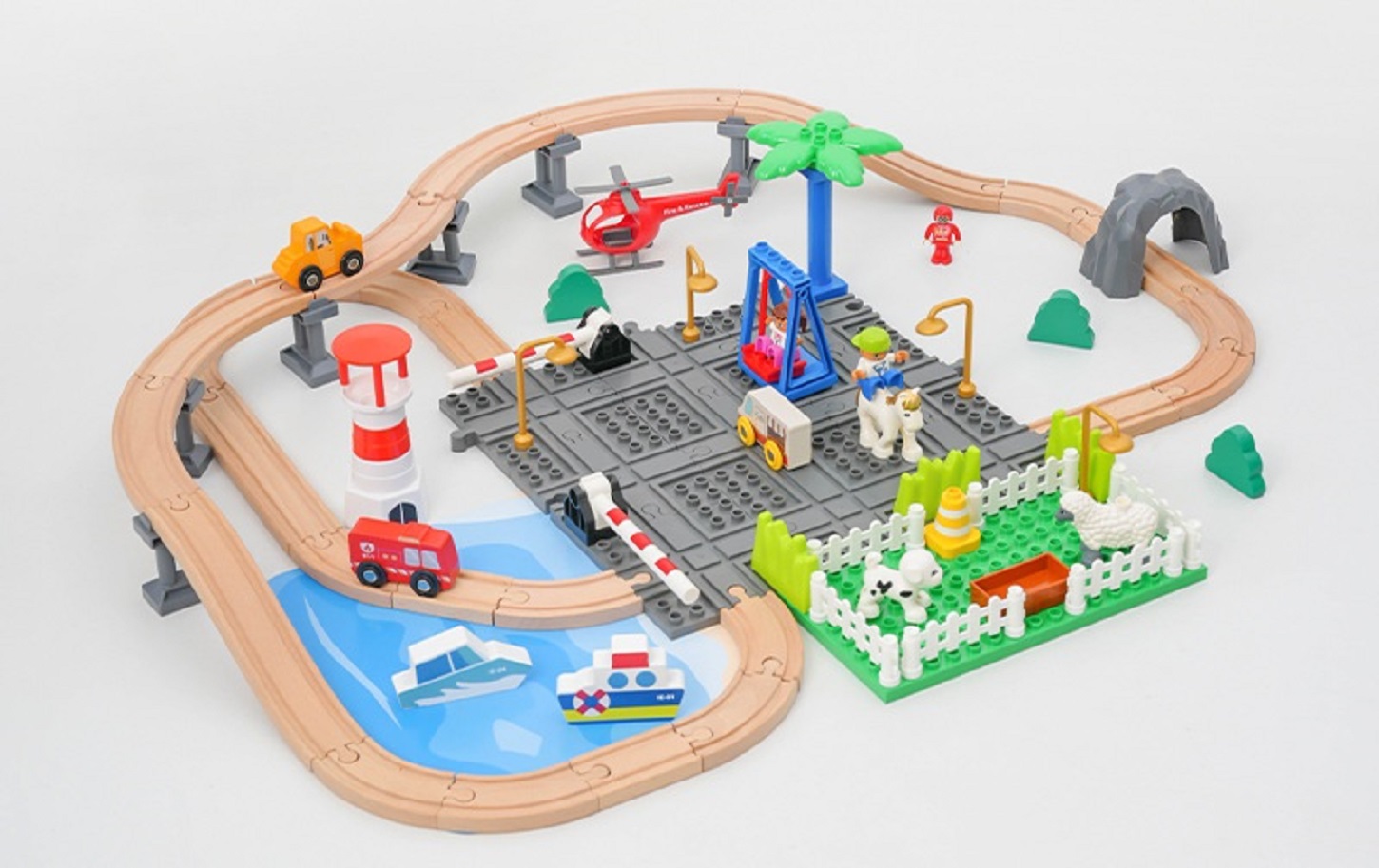 Деревянная железная дорога IEKOOL LF-85 85 элементов совместима с LEGO DUPLO