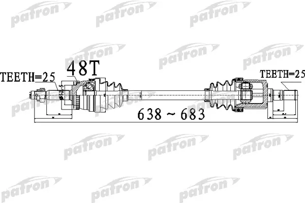 

Полуось передний мост слева 25X638X52,5X25 ABS:48T KIA RIO [TC] 06 - АКПП PATRON PDS0521