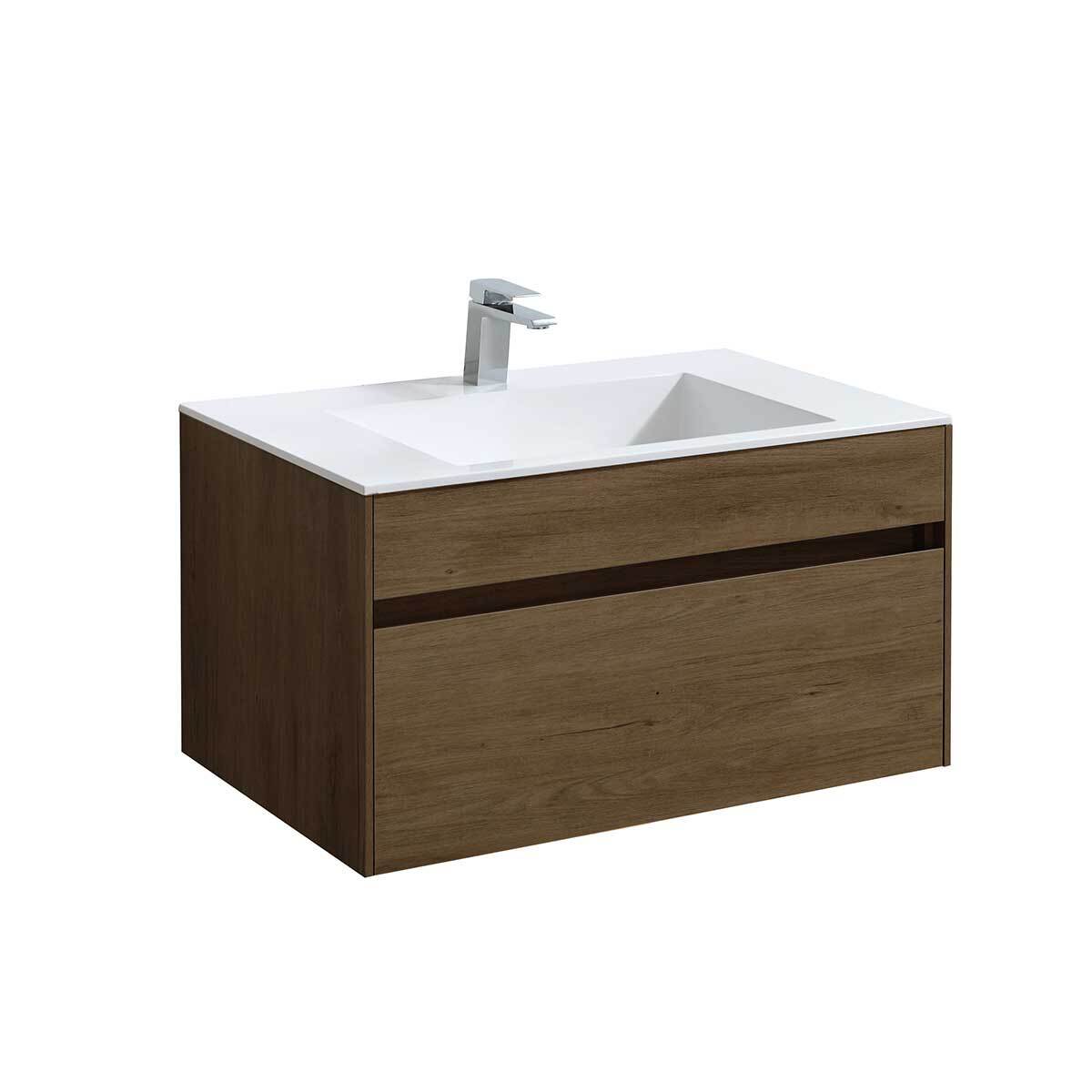 

Тумба Vincea Chiara 800 подвесная, 1 выкатной ящик soft-close, T.Oak с умывальником VCB-13, Коричневый