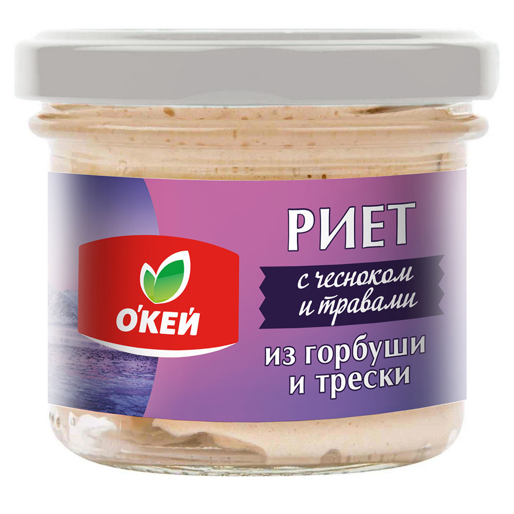 Риет Окей из горбуши и трески с чесноком и травами 100 г 115₽