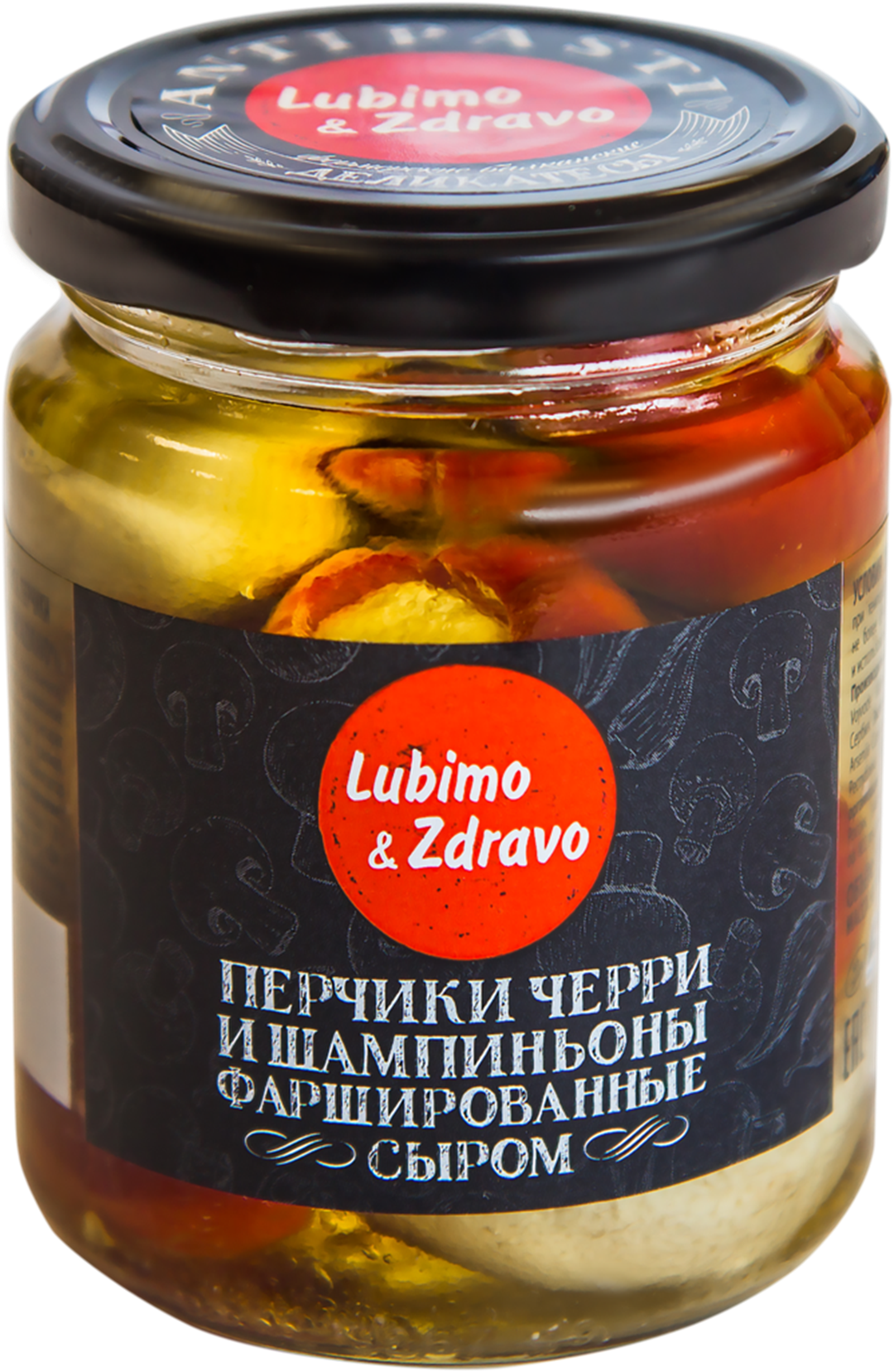 

Ассорти Lubimo & Zdravo перчики черри и шампиньоны фаршированные сыром 275 мл