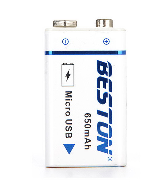 Аккумулятор КРОНА Beston 9V Li-ion 650mAh. зарядка от USB