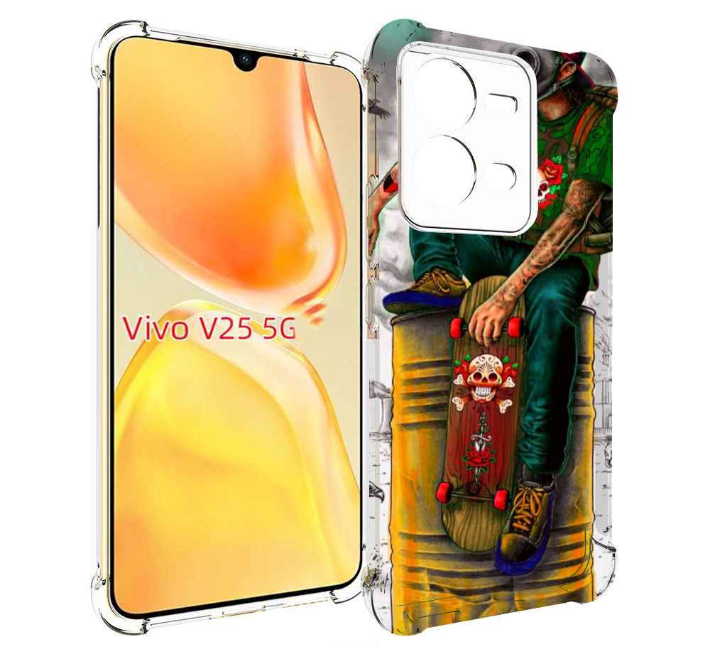 

Чехол MyPads скейтер в противогазе для Vivo V25 5G / V25e, Прозрачный, Tocco