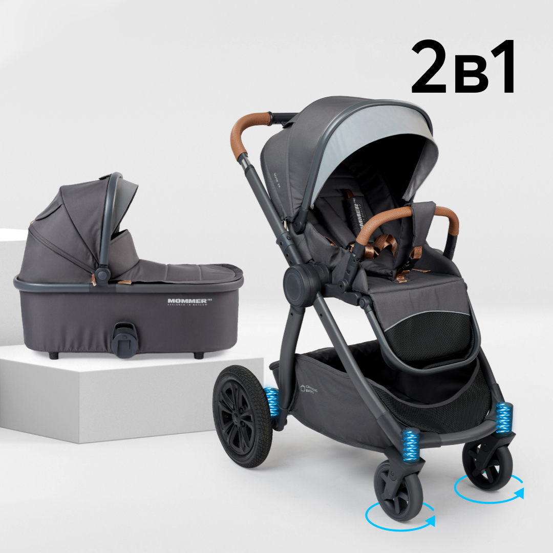 Коляска трансформер 2 в 1 MOMMER PRO (dark grey)