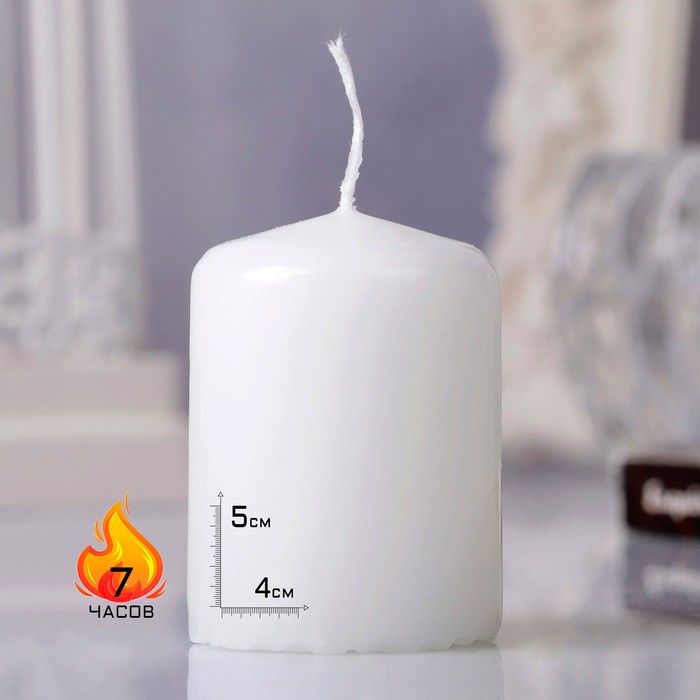 фото Свеча - цилиндр, 4х5см, 7 ч, 47 г, белая омский свечной