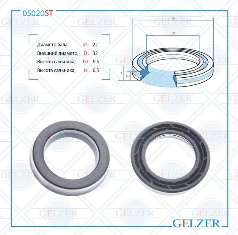 

Сальник рулевой рейки GELZER 22*32*6.5 (12) 05020ST, 05020ST