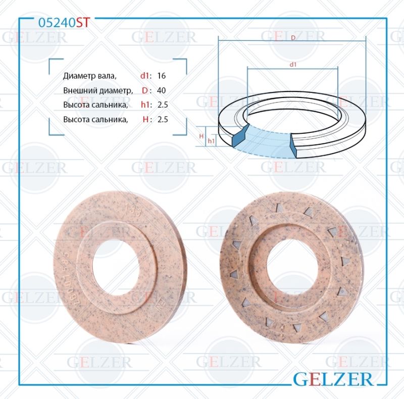 

Сальник рулевой рейки GELZER 16*40*2.5 (8) 05240ST, 05240ST