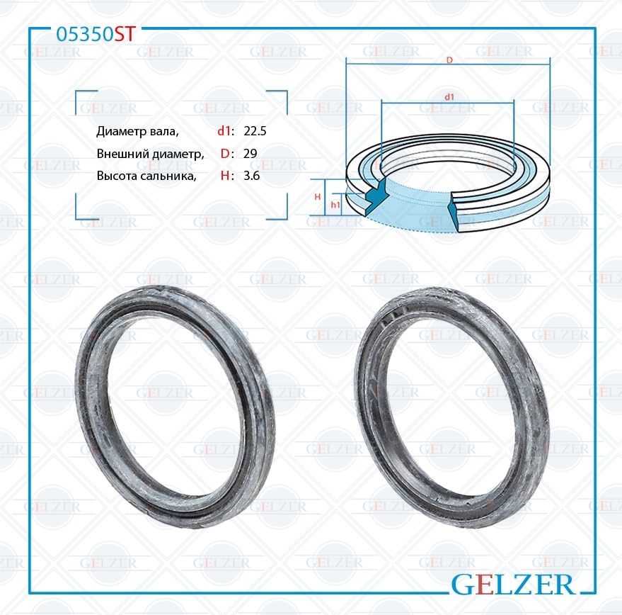 

Сальник рулевой рейки GELZER 22.5*29*3.6 (12) 05350ST, 05350ST