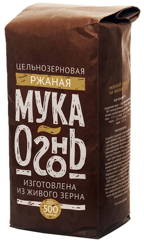 

Мука Огонь ржаная цельносмолотая 500г