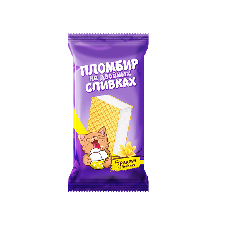 

Мороженое Пломбир на двойных сливках брикет на вафлях бзмж 80 г