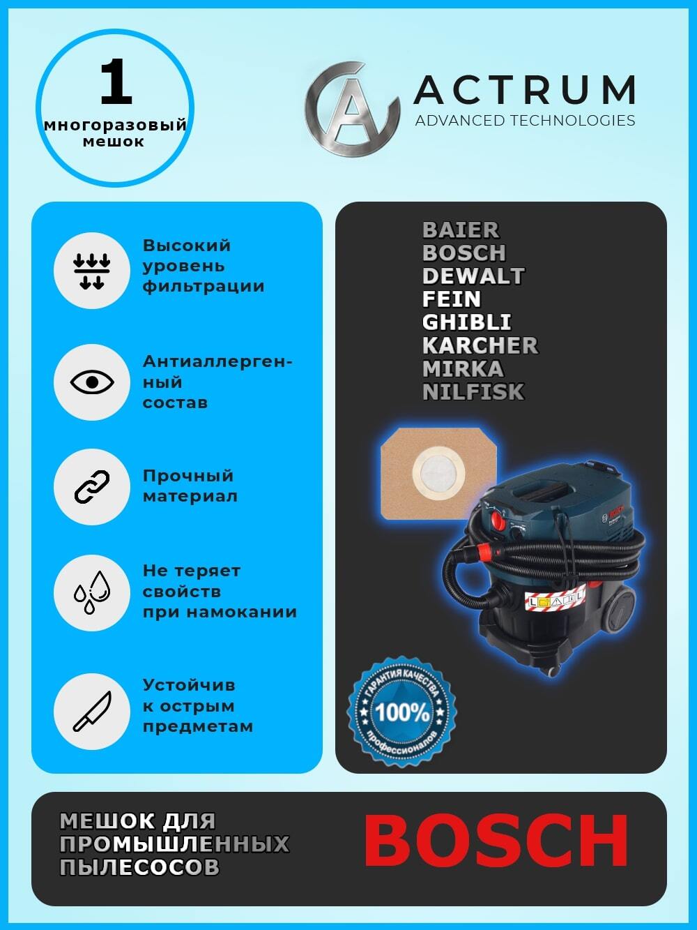 Пылесборник АК032M для промышленных пылесосов BAIER, BOSCH, DEWALT, GHIBLI, KARCHER автомойка аккумуляторная karcher k2 battery подарок