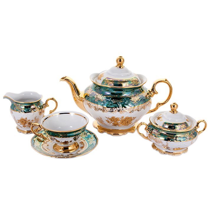 фото Чайный сервиз на 6 персон 15 предметов мам декор "фредерика золотая роза зелёная" 133809