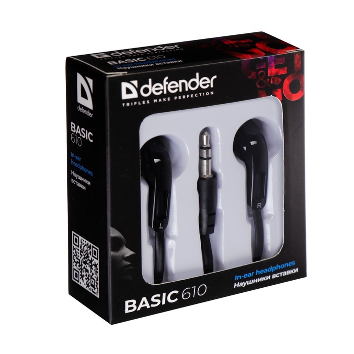 

Наушники Defender Basic 610, вакуумные, 3.5 мм, 1.1 м, чёрные, Basic 610