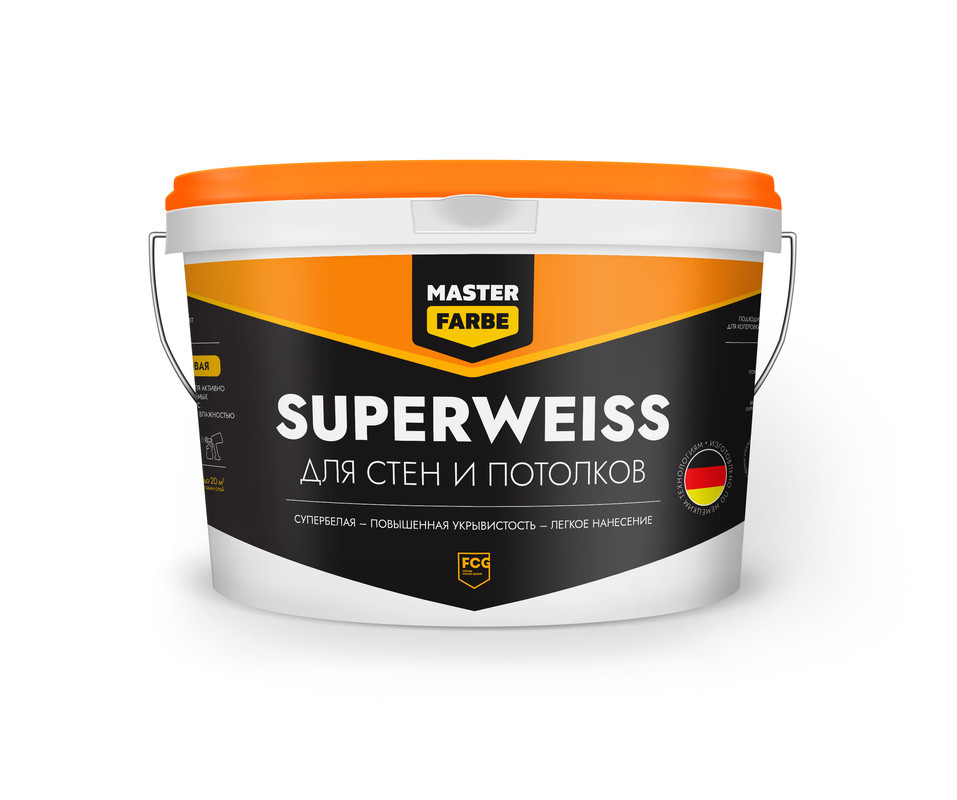 

Краска MASTERFARBE для стен и потолков интерьерная Superweiss супербелая, 3кг, Белый