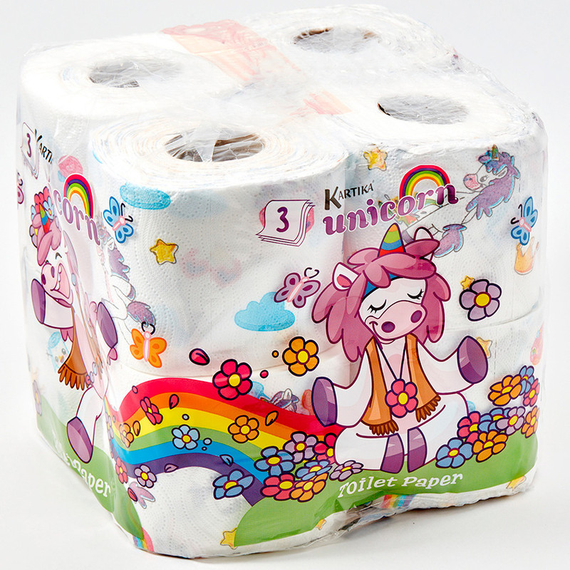 Туалетная бумага World Cart Единорог с рисунком Kartika Collection 3 слоя 8 рул 200 л