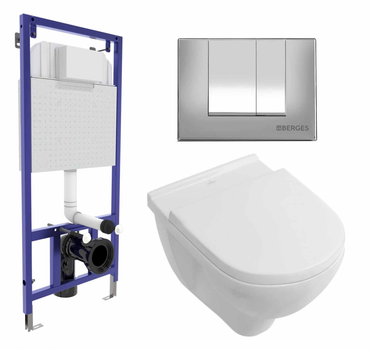 

Комплект: инсталляция Berges + унитаз Villeroy O Novo Directflush + кнопка хром, 534886