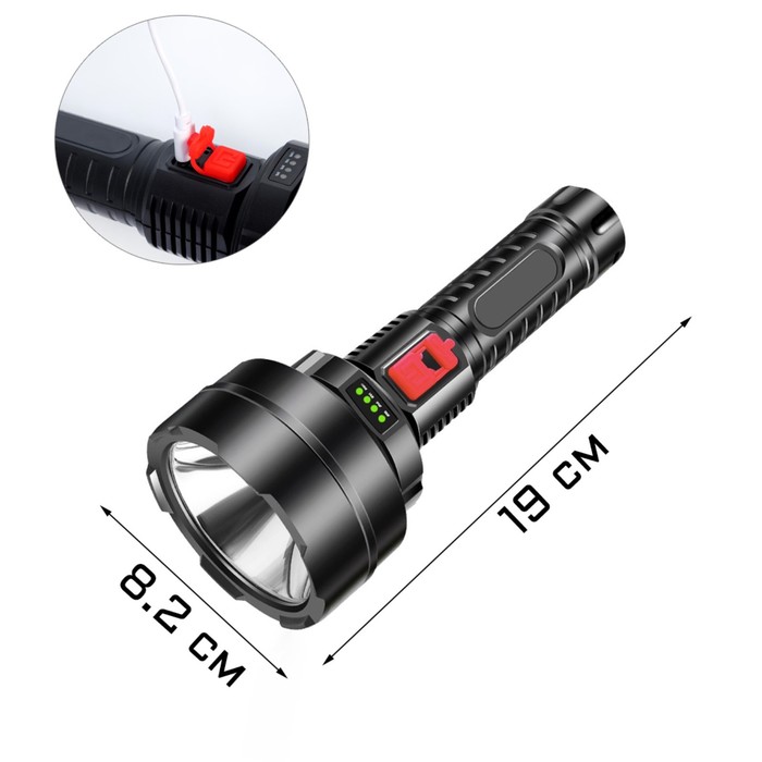 фото Фонарь ручной аккумуляторный, 5 вт, 1200 мач, акб 18650, 19 х 8.2 см, usb nobrand