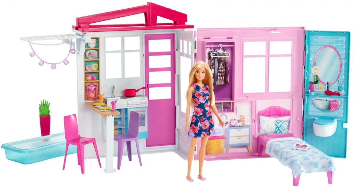 Кукольный домик Iqchina Уютный коттедж Барби с оборудованием и куклой
