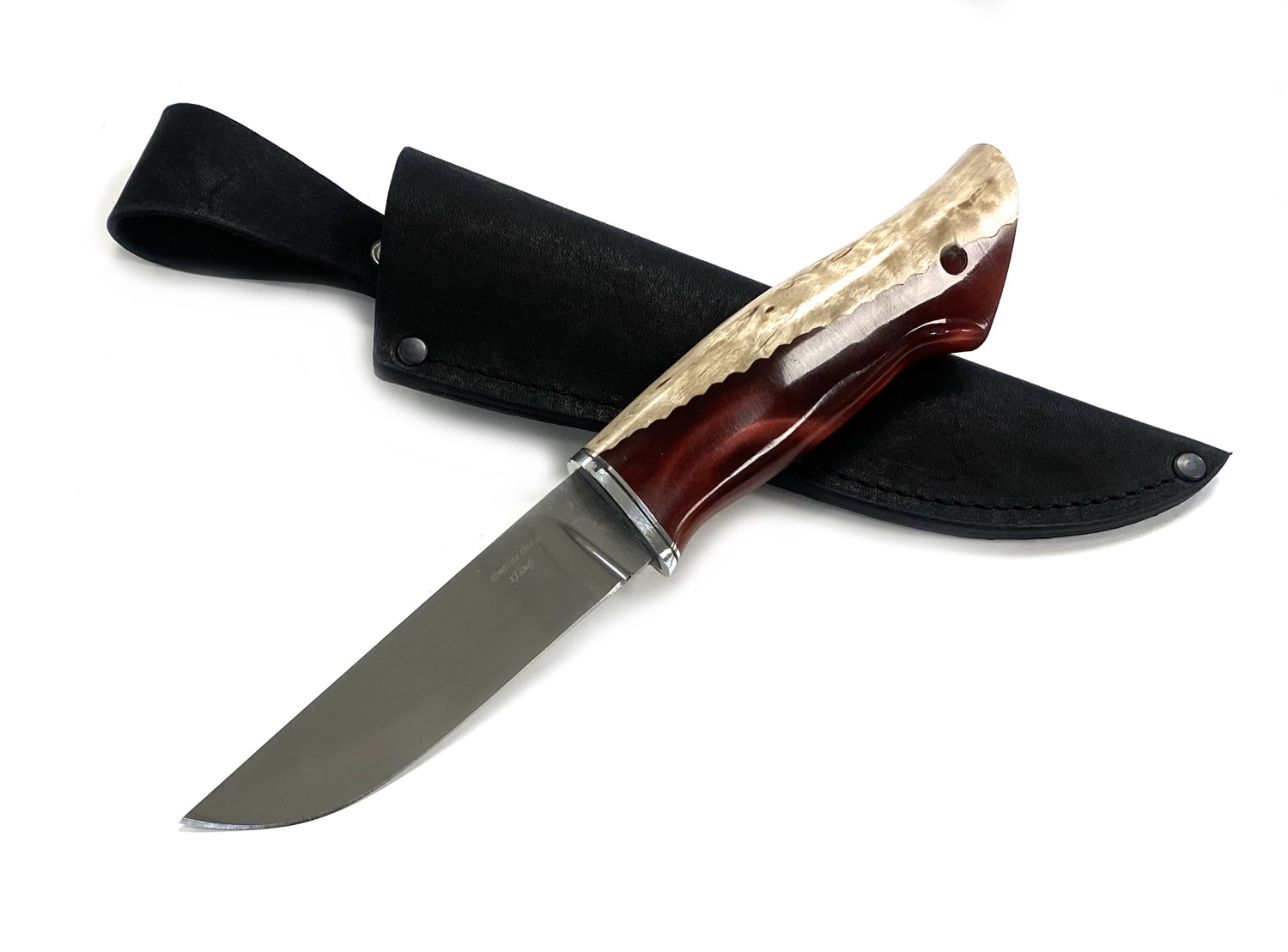 Нож МП Носорог, Х12МФ, стабилизированная карельская береза, акрил рубиновый