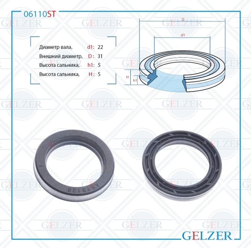 

Сальник рулевой рейки GELZER 22*31*5 (12) 06110ST, 06110ST